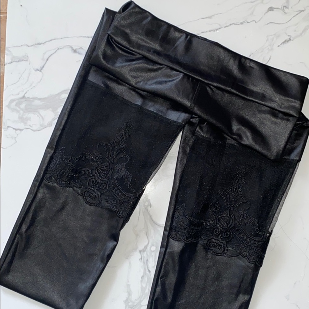 Faux Leather Lace Tights